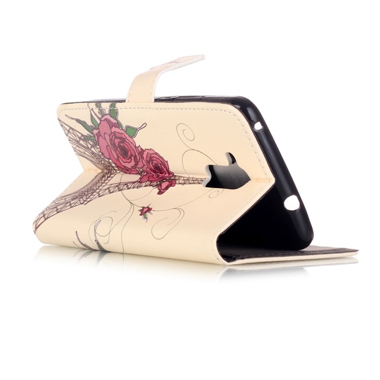 Embossed Leather Stand Phone Case for Huawei Honor 5c / GT3 - Flowers and Eiffel Tower-3