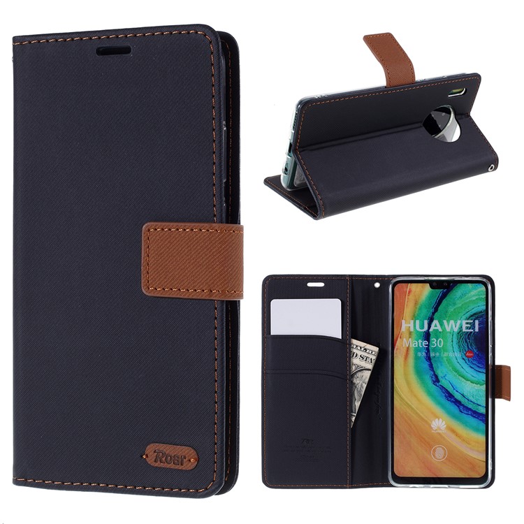 ROAR Twill Grain Leather Wallet Case for Huawei Mate 30 - Black-1