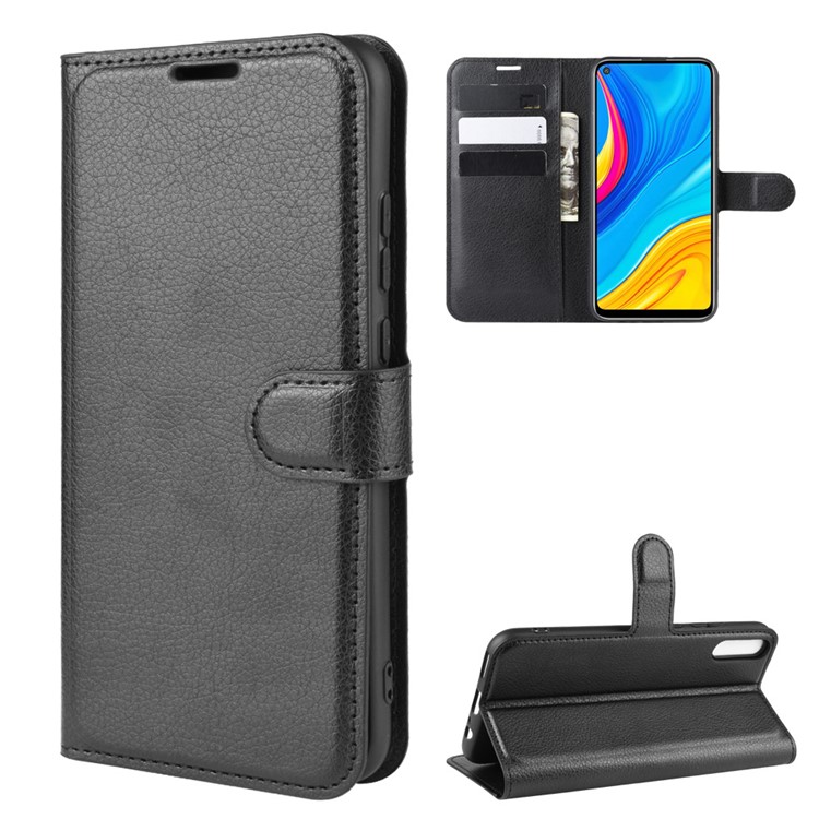 Litchi Skin Wallet Leather Stand Case for Huawei Enjoy 10 - Black-2