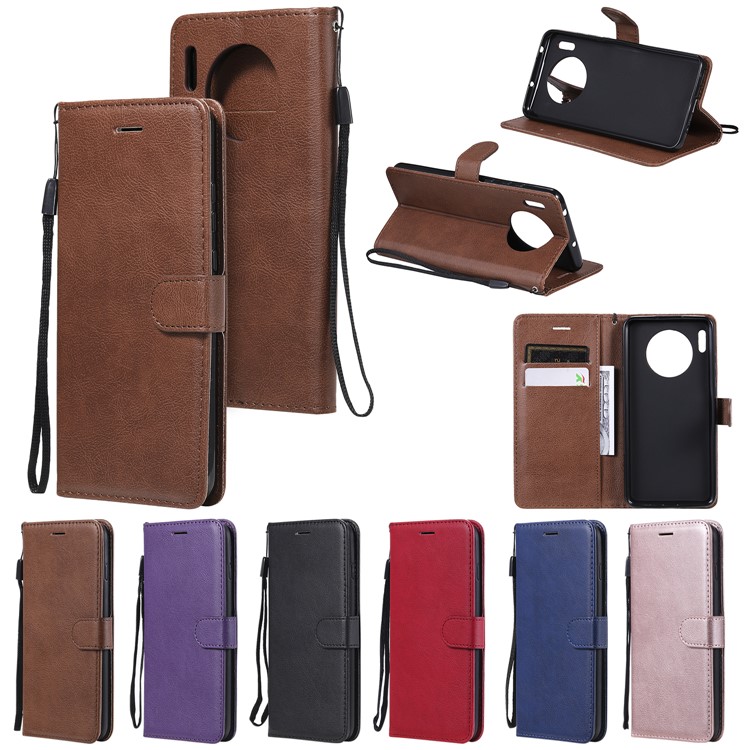 Solid Color Wallet Leather Stand Case for Huawei Mate 30 - Brown-11