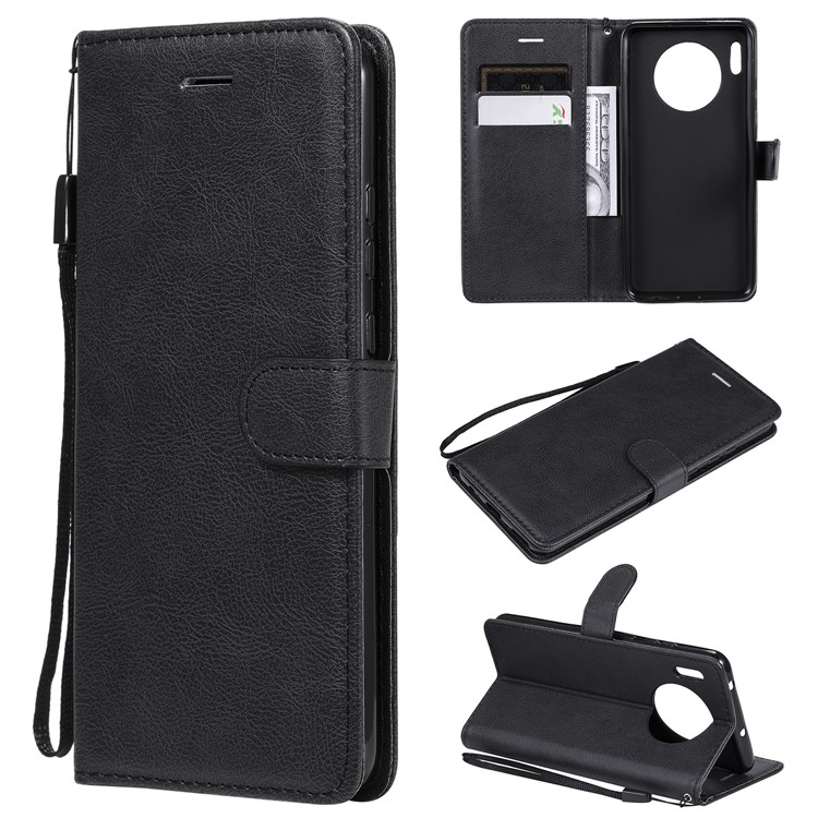 Caso Del Soporte Del Cuero De La Cartera De Color Sólido Para Huawei Se Aparean 30 - Negro-1