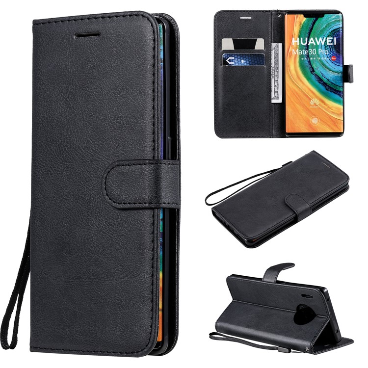 Solid Color Wallet Leather Stand Mobile Phone Case for Huawei Mate 30 Pro - Black-1