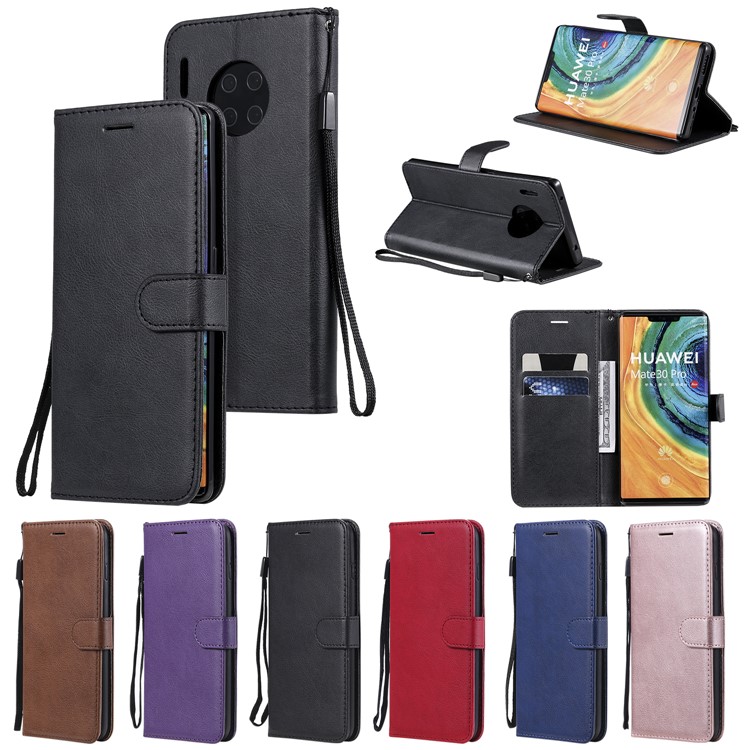 Solid Color Wallet Leather Stand Mobile Phone Case for Huawei Mate 30 Pro - Black-14