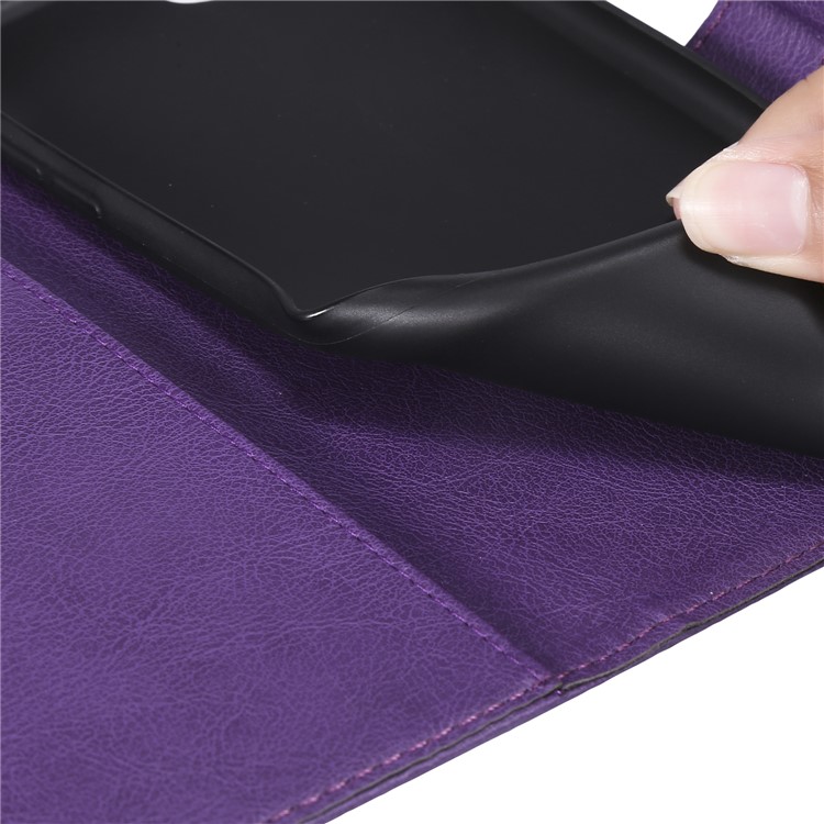 Solid Color Wallet Leather Stand Mobile Phone Case Covering for Huawei Honor Play 3 - Purple-12