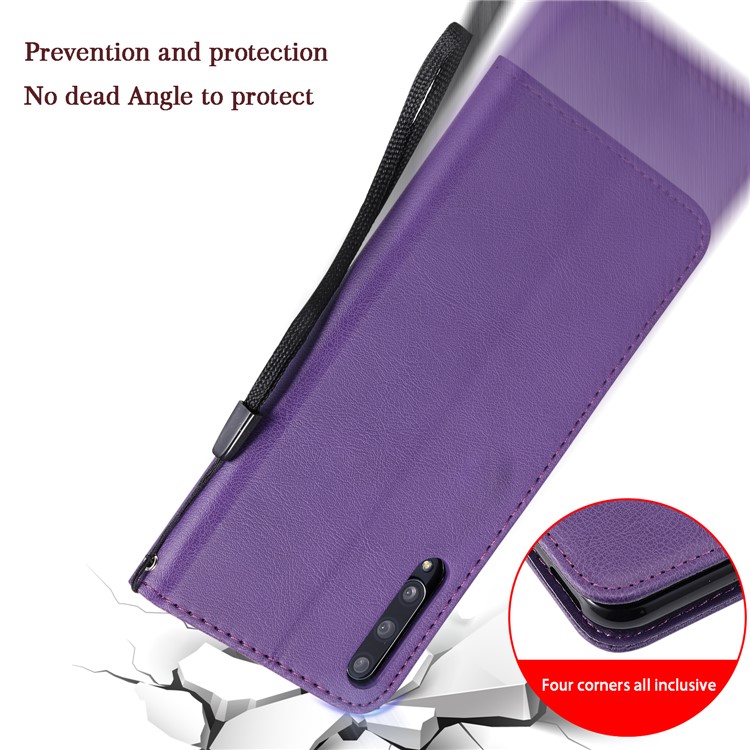 Solid Color Wallet Leather Stand Mobile Phone Case Covering for Huawei Honor Play 3 - Purple-3