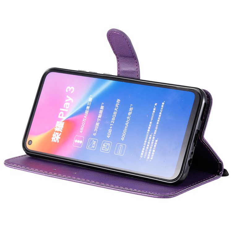 Solid Color Wallet Leather Stand Mobile Phone Case Covering for Huawei Honor Play 3 - Purple-9