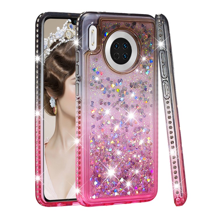 Gradient Glitter Powder Quicksand Rhinestone Decor TPU Case for Huawei Mate 30 - Grey / Rose-1