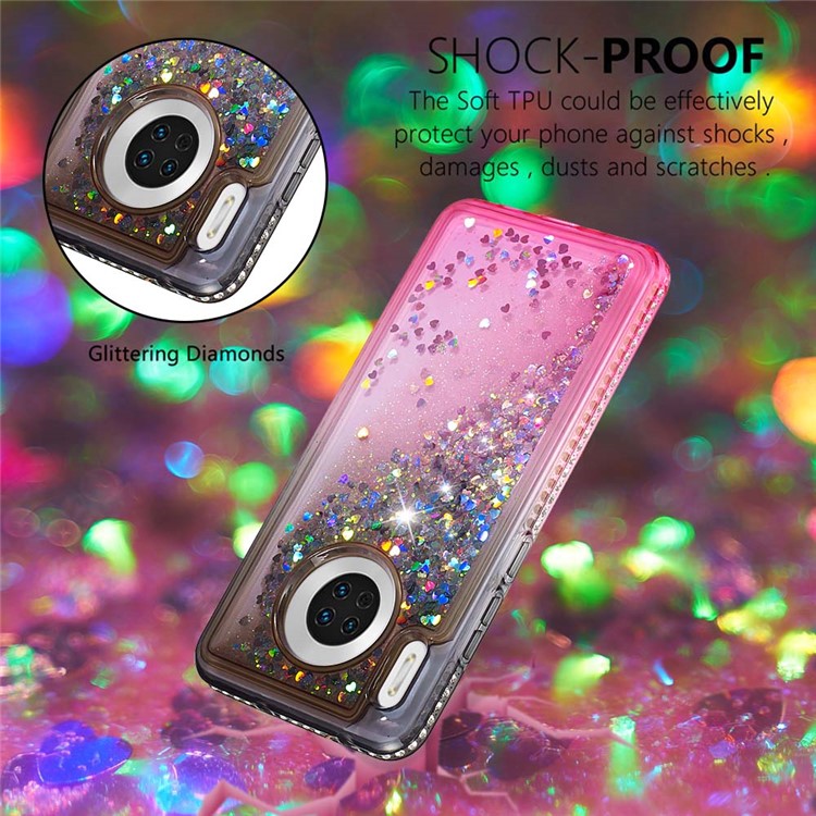 Gradient Glitter Powder Quicksand Rhinestone Decor TPU Case for Huawei Mate 30 - Grey / Rose-4