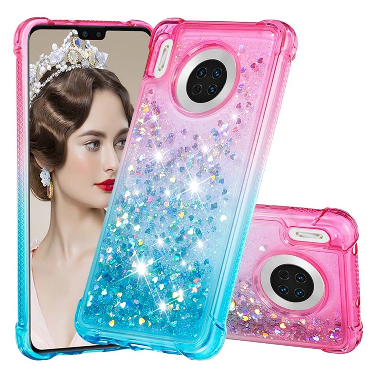 Gradient Glitter Powder Quicksand TPU Case for Huawei Mate 30 - Rose+Baby Blue-1