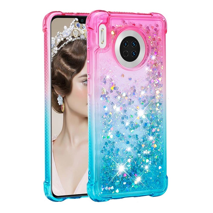 Gradient Glitter Powder Quicksand TPU Case for Huawei Mate 30 - Rose+Baby Blue-4