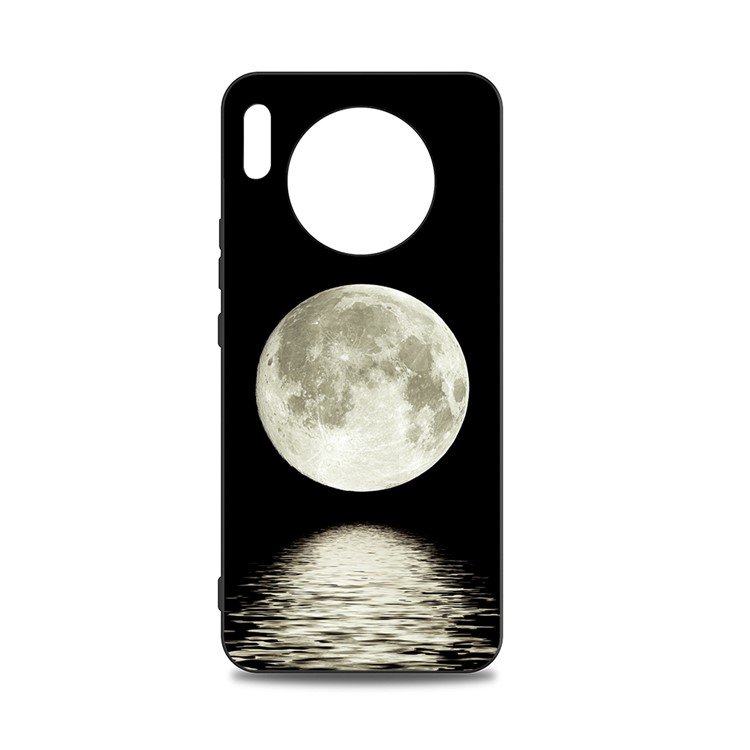 Embossment Style Printing TPU Case Shell for Huawei Mate 30 - Black / Moon-1