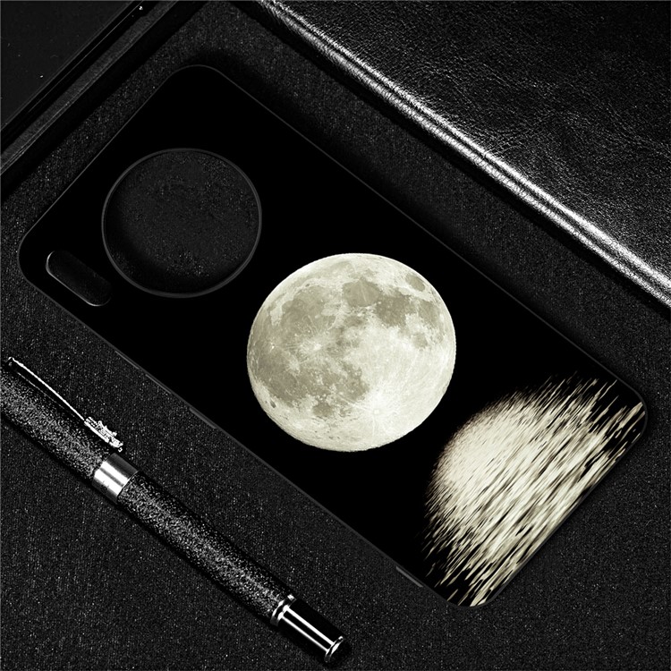 Embossment Style Printing TPU Case Shell for Huawei Mate 30 - Black / Moon-5