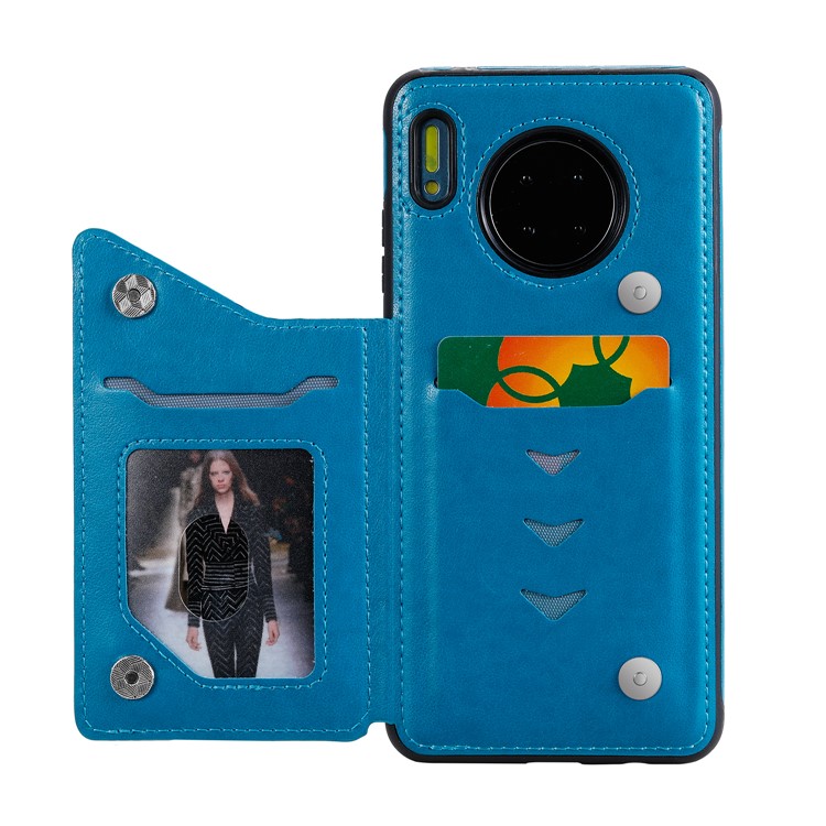 Imprint Cat and Bee Kickstand Card Holder PU Leather Coated TPU Cell Phone Case for Huawei Mate 30 Pro - Blue-15