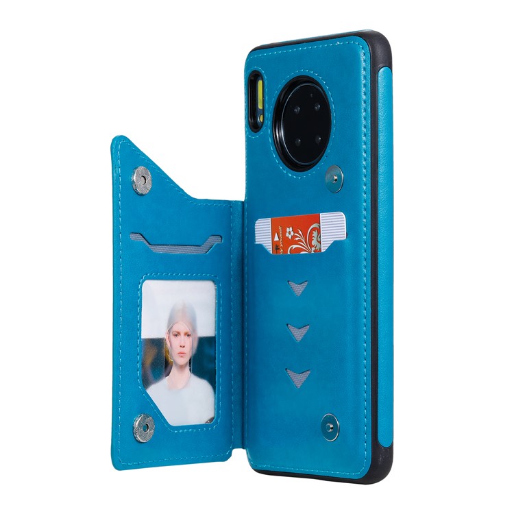 Imprint Cat and Bee Kickstand Card Holder PU Leather Coated TPU Cell Phone Case for Huawei Mate 30 Pro - Blue-18