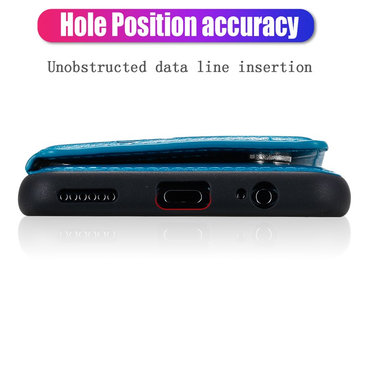 Imprint Cat and Bee Kickstand Card Holder PU Leather Coated TPU Cell Phone Case for Huawei Mate 30 Pro - Blue-7
