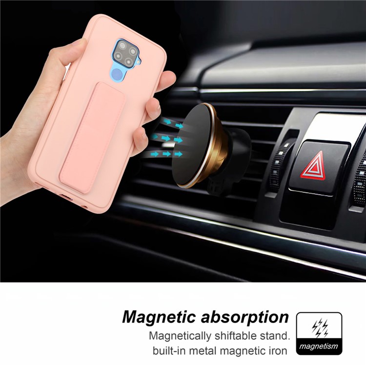 Rubberized Magnetic Hand Strap Kickstand TPU + PC Hybrid Case Phone Shell for Huawei Mate 30 Lite/nova 5i Pro - Pink-3