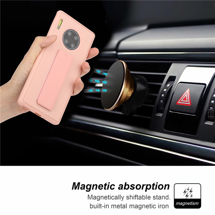 Rubberized Magnetic Hand Strap Kickstand TPU + PC Hybrid Phone Shell for Huawei Mate 30 Pro - Pink-5