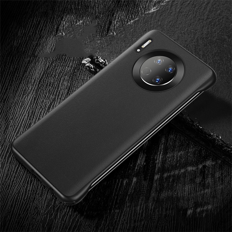 Solid Color PU Leather Coated PC Hard Case for Huawei Mate 30 - Black-1