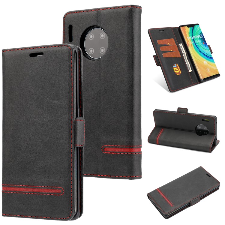 Estilo De Negócio Simples Splicing Carteira De Couro Suporte Para Huawei Acasalar 30 Pro - Preto-1