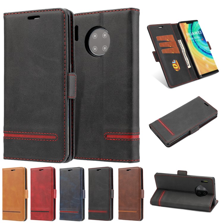 Estilo De Negócio Simples Splicing Carteira De Couro Suporte Para Huawei Acasalar 30 Pro - Preto-7