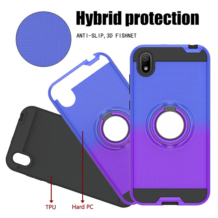 Finger Ring Kickstand Gradient Color Detachable TPU + PC Cover Case for Huawei Y5 (2019) / Honor 8S - Blue/Purple-3