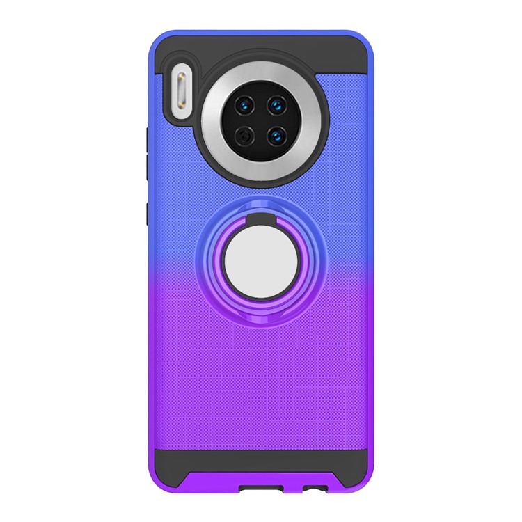 For Huawei Mate 30 Gradient Color 2 in 1 360 Degree Ring Kickstand Cool Covering Case - Blue/Purple-2