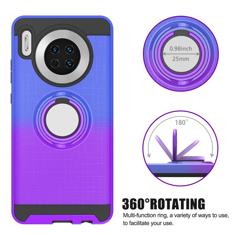 For Huawei Mate 30 Gradient Color 2 in 1 360 Degree Ring Kickstand Cool Covering Case - Blue/Purple-4