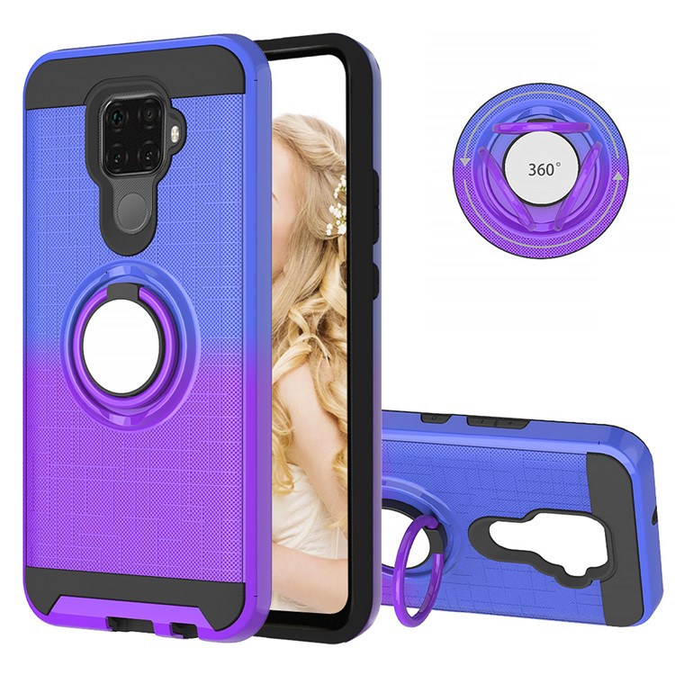 For Huawei Mate 30 Lite / nova 5i Pro Gradient Color 2 in 1 360 Degree Ring Cell Cover - Blue/Purple-1