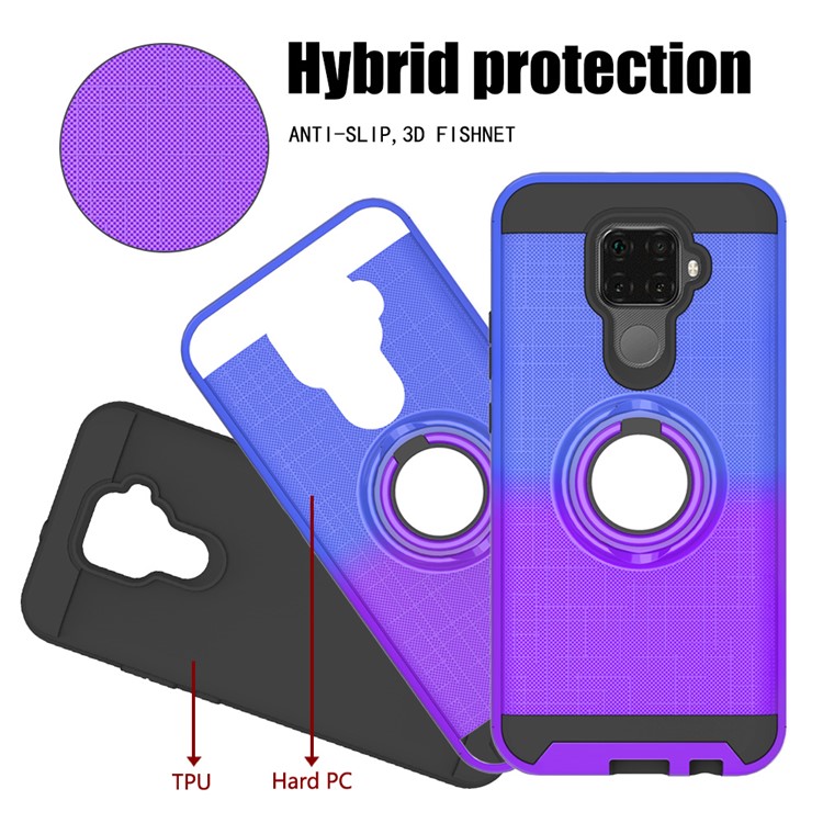 For Huawei Mate 30 Lite / nova 5i Pro Gradient Color 2 in 1 360 Degree Ring Cell Cover - Blue/Purple-3