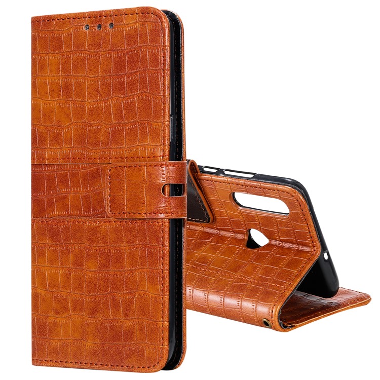 Crocodile Texture Wallet Leather Stand Phone Case Cover with Strap for Huawei Honor 20 Lite - Brown-1