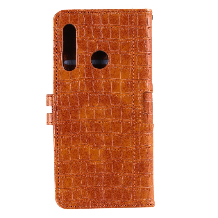 Crocodile Texture Wallet Leather Stand Phone Case Cover with Strap for Huawei Honor 20 Lite - Brown-3