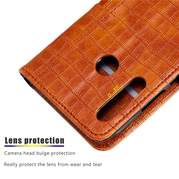 Crocodile Texture Wallet Leather Stand Phone Case Cover with Strap for Huawei Honor 20 Lite - Brown-8