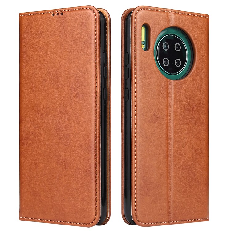 PU Leather Wallet Stand Flip Cell Phone Cover Shell for Huawei Mate 30 Pro - Brown-1