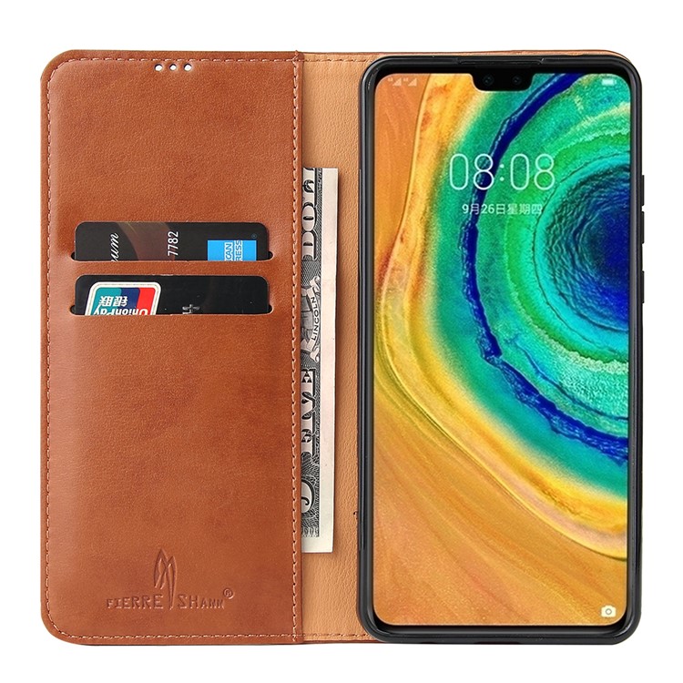 PU Leather Wallet Stand Flip Cell Phone Cover Shell for Huawei Mate 30 Pro - Brown-2