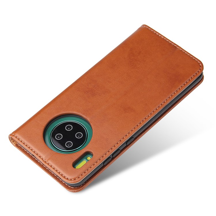 PU Leather Wallet Stand Flip Cell Phone Cover Shell for Huawei Mate 30 Pro - Brown-5