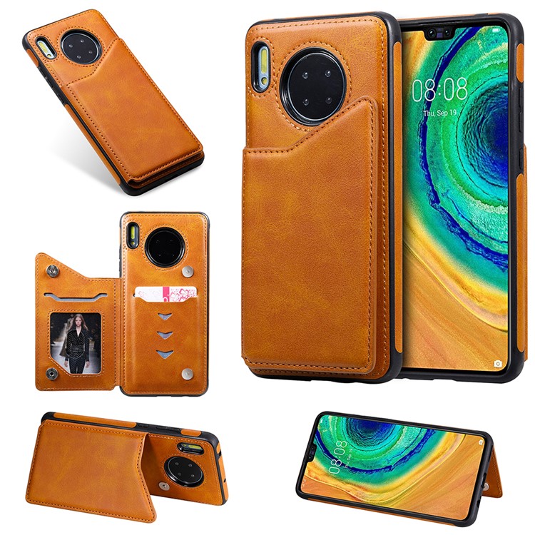 PU Leather Coated TPU Cover Phone Case with Card Slots for Huawei Mate 30 Pro - Brown-1