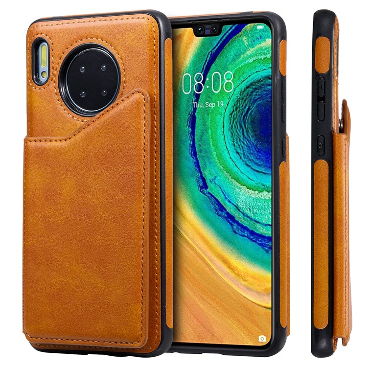 PU Leather Coated TPU Cover Phone Case with Card Slots for Huawei Mate 30 Pro - Brown-2