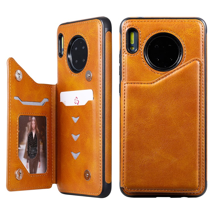 PU Leather Coated TPU Cover Phone Case with Card Slots for Huawei Mate 30 Pro - Brown-22