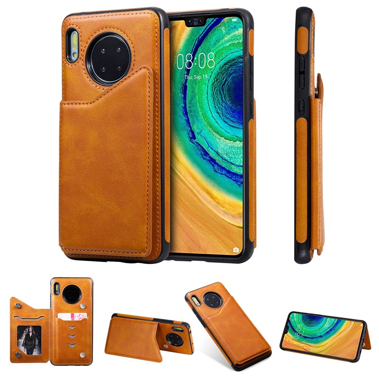 PU Leather Coated TPU Cover Phone Case with Card Slots for Huawei Mate 30 Pro - Brown-24