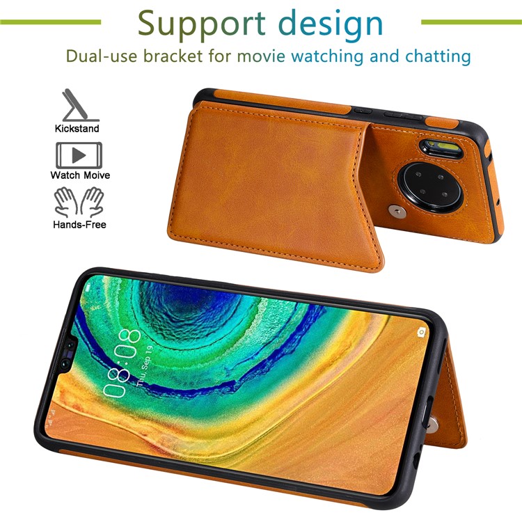 PU Leather Coated TPU Cover Phone Case with Card Slots for Huawei Mate 30 Pro - Brown-6