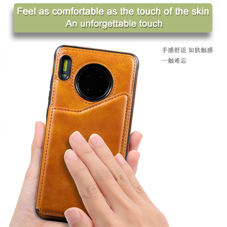 Card Slots PU Leather Coated TPU Cover Phone Case for Huawei Mate 30 - Brown-6