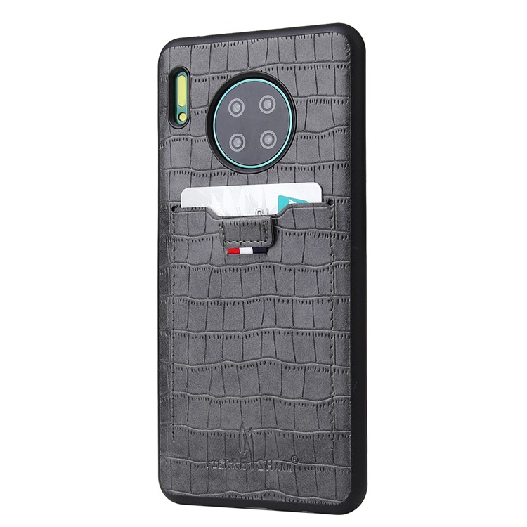 Crocodile Texture PU Leather Coated TPU Case with Card Slot Pull Tab for Huawei Mate 30 - Grey-3