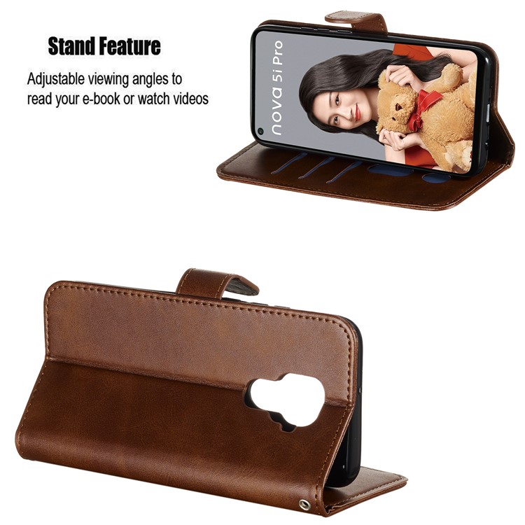 Zipper Pocket Leather Wallet Stand Case for Huawei Mate 30 Lite / nova 5i Pro - Brown-5