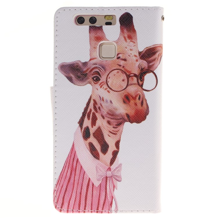 For Huawei P9 Leather Stand Phone Case - Cute Giraffe-2