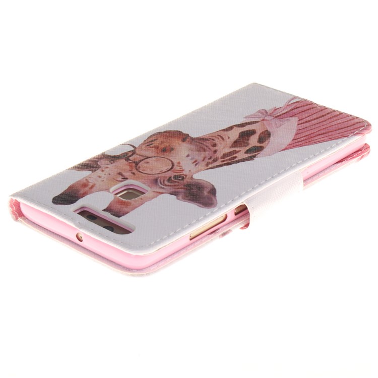 For Huawei P9 Leather Stand Phone Case - Cute Giraffe-4