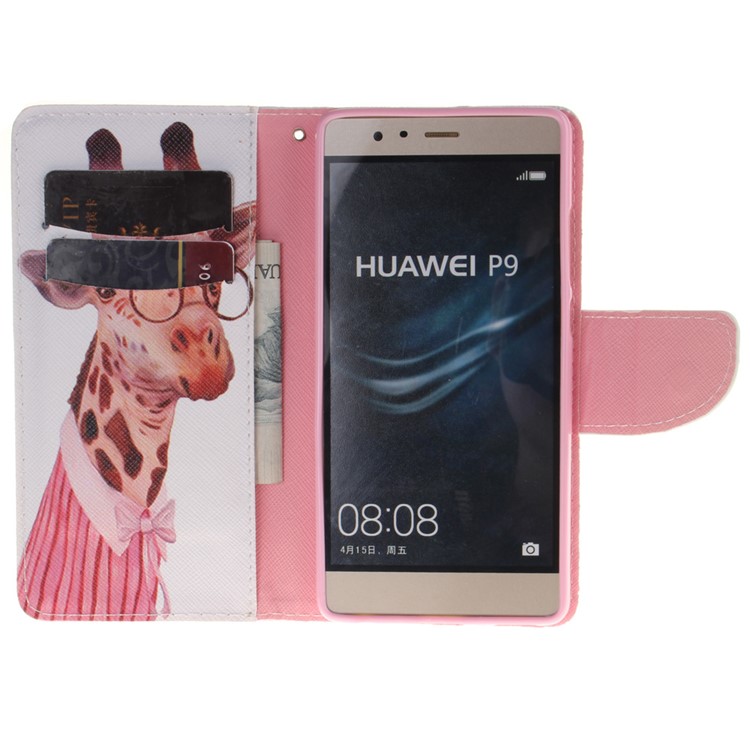 For Huawei P9 Leather Stand Phone Case - Cute Giraffe-8