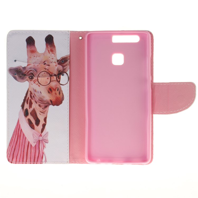 For Huawei P9 Leather Stand Phone Case - Cute Giraffe-9