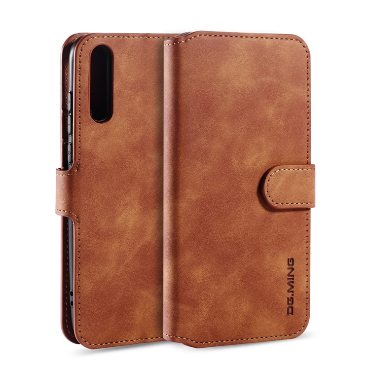 DG.MING Retro Style Leather Wallet Stand Phone Case with Strap for Huawei Enjoy 10s - Brown-1