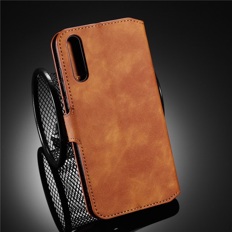 DG.MING Retro Style Leather Wallet Stand Phone Case with Strap for Huawei Enjoy 10s - Brown-14