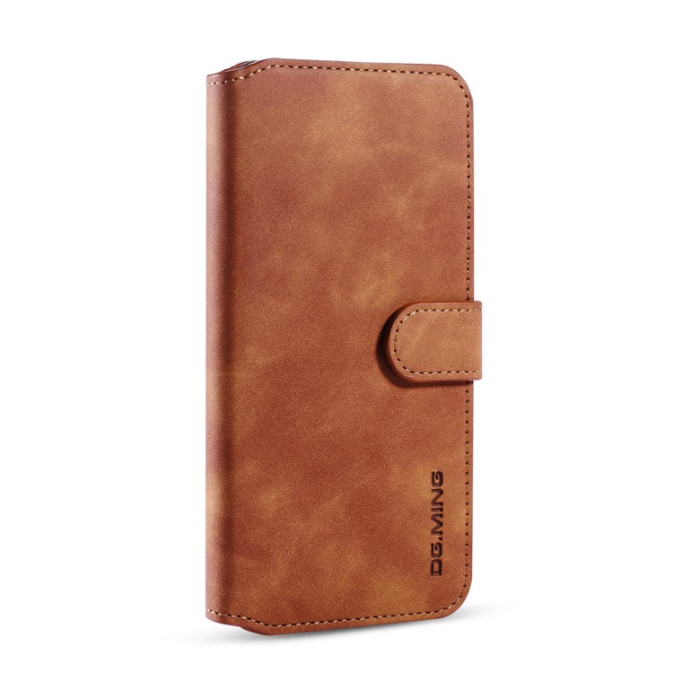 DG.MING Retro Style Leather Wallet Stand Phone Case with Strap for Huawei Enjoy 10s - Brown-2